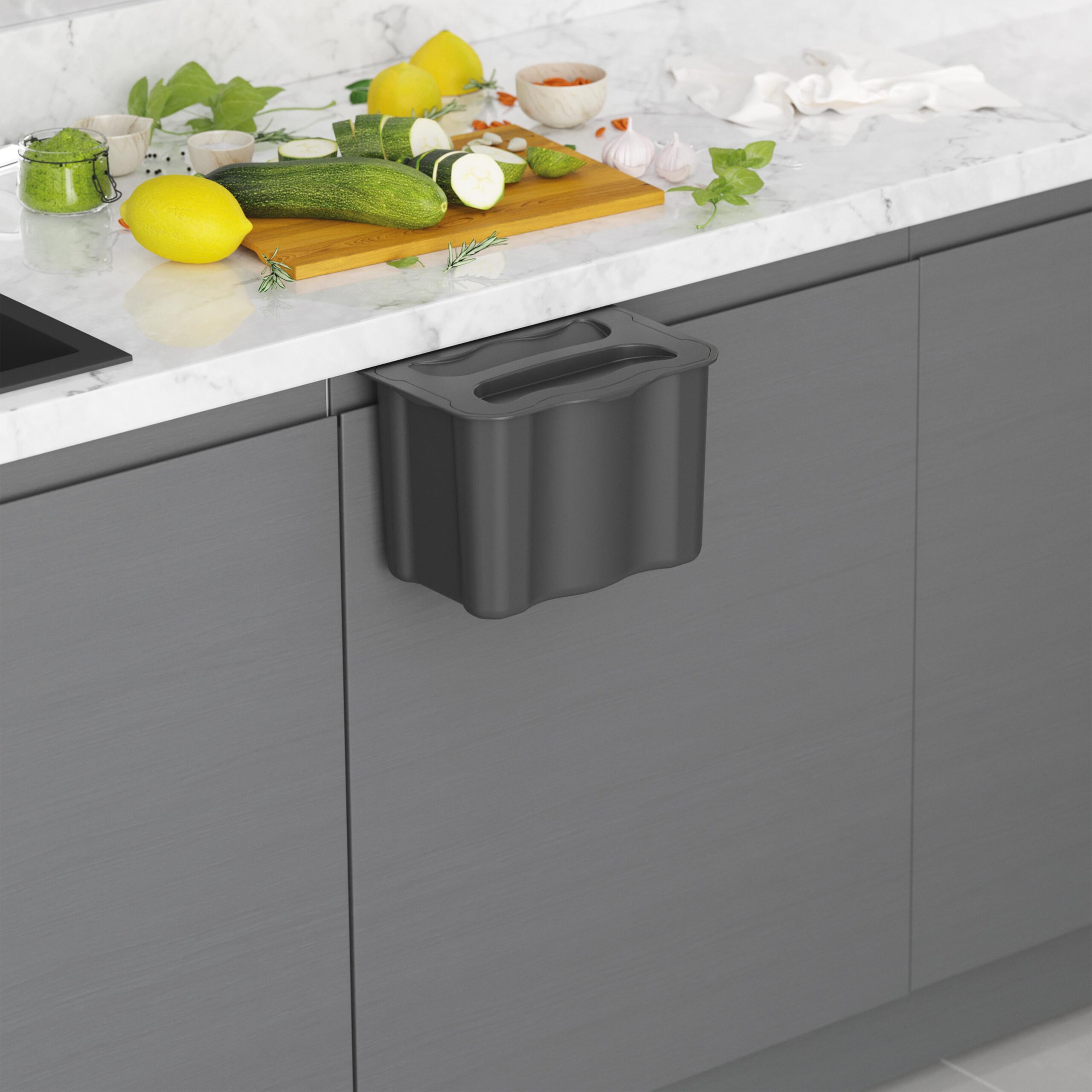 Balde do lixo reciclável para montagem no fundo e extraível manualmente no  móvel da cozinha Recycle 1x20litros, Cinza antracite Plástico