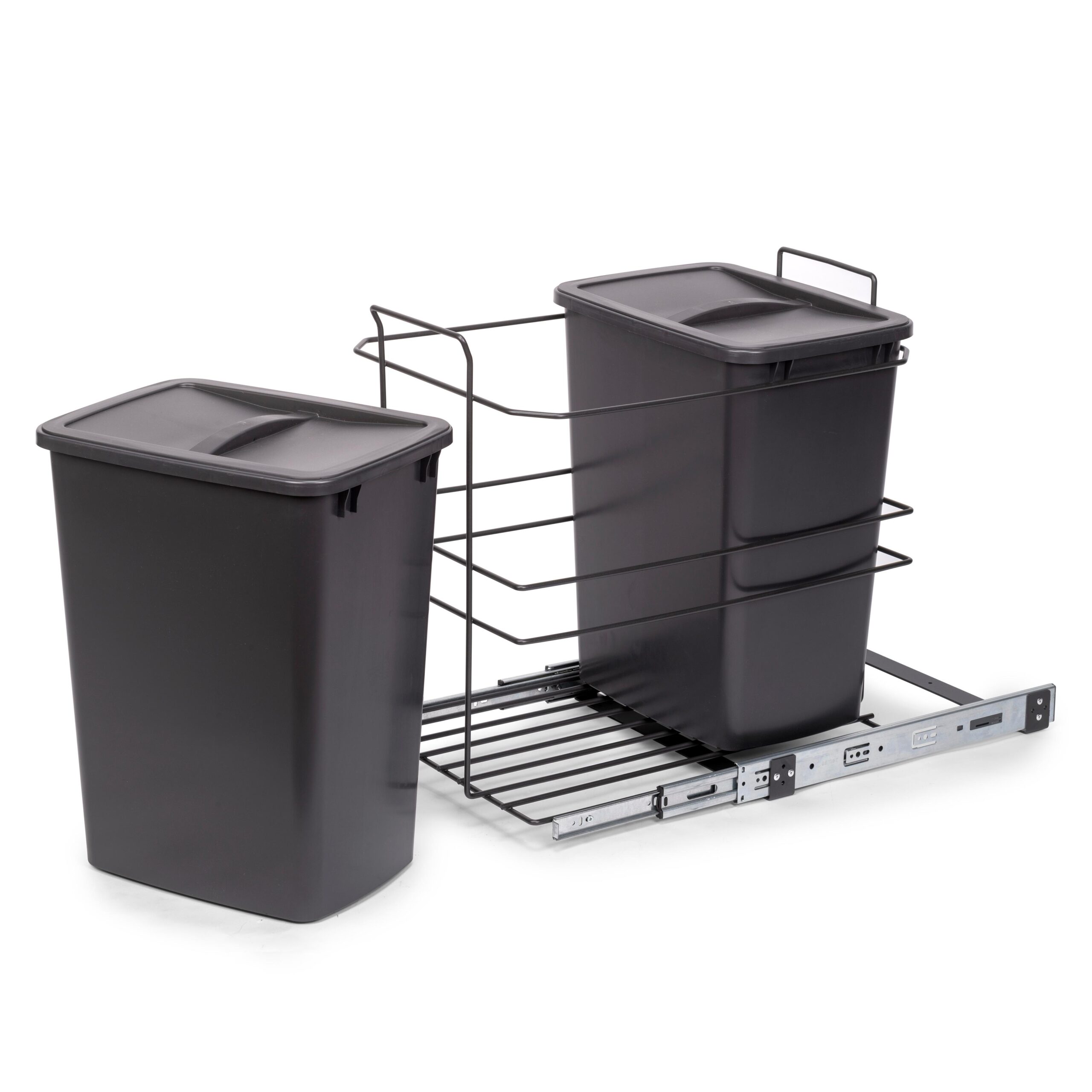 Baldes do lixo de reciclagem para cozinha, fixação inferior, extração  manual, aço e plástico, cinza antracite.